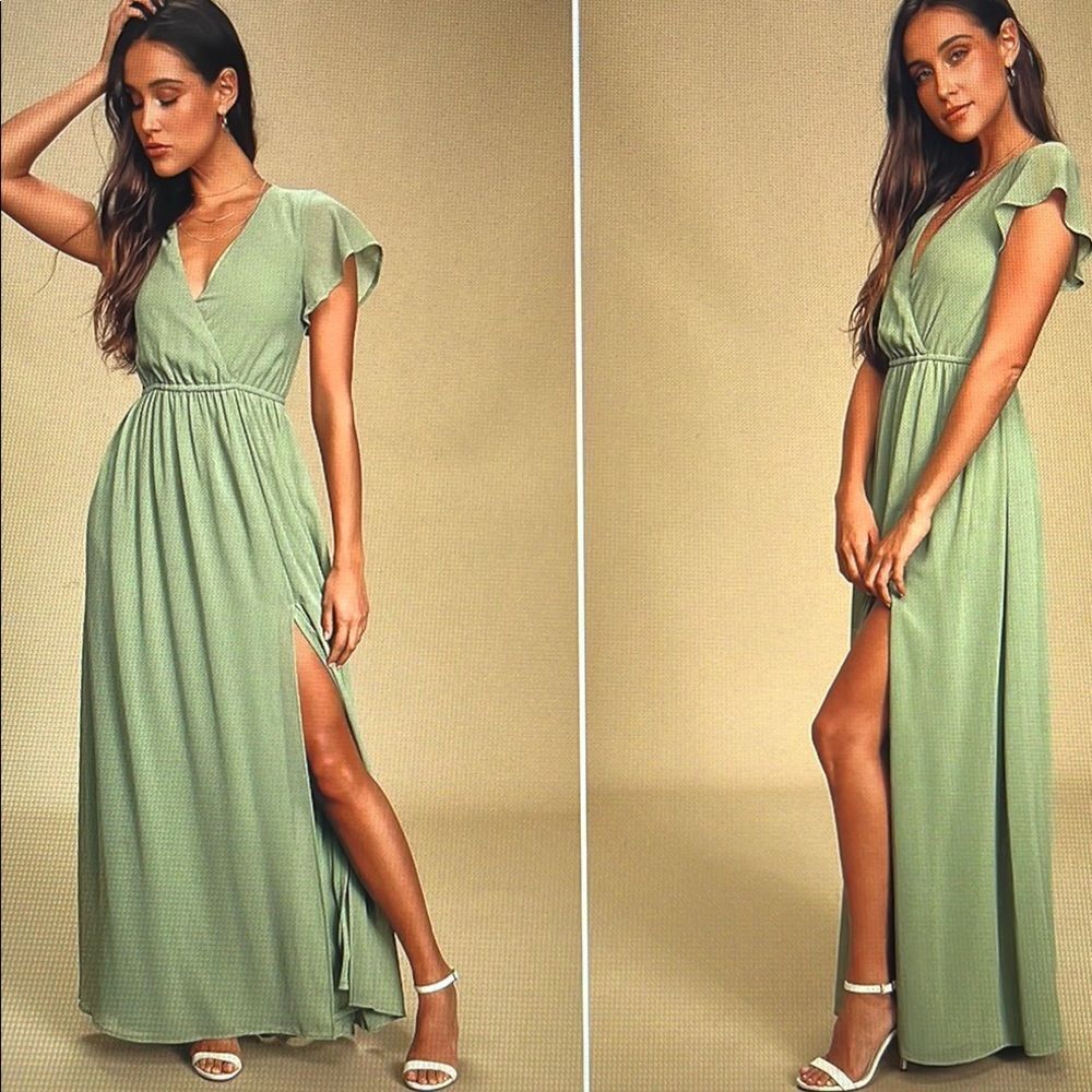 Lulu's Sage Green Maxi Dress with Flutter Sleeves